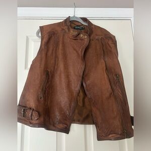 Ralph Lauren Leather Moto Vest size 12 LARGE